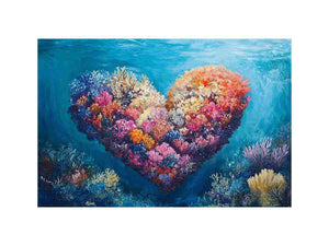 Heart shaped coral reef artwork for coastal bedroom decor