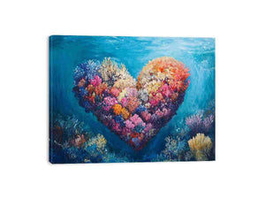 Heart shaped coral reef artwork for coastal bedroom decor