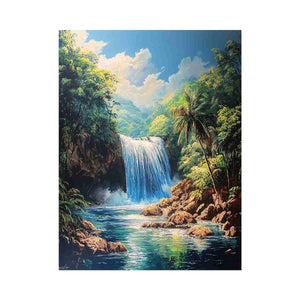 Tropical waterfall landscape artwork for serene living room decor