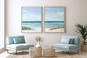 Soft beach dune canvas art for calm coastal bedroom or living room decor.