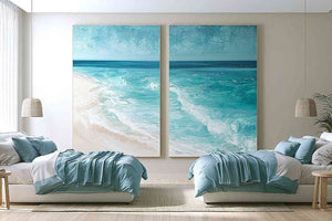 Turquoise beach wave canvas art for fresh modern coastal wall decor.
