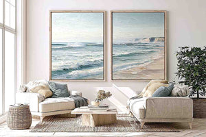 Textured ocean wave diptych for coastal interiors