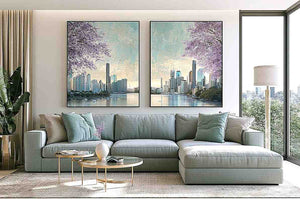 Jacaranda waterscape artwork for living room