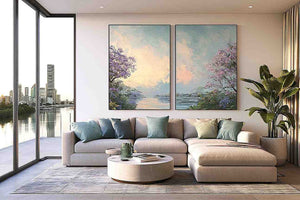 Pastel beach and skyline coastal canvas art