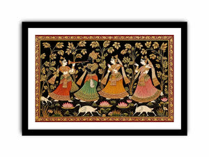 Krishna Raas Leela traditional Indian painting canvas wall art for living room decor USA luxury mythology artwork horizontal large wall