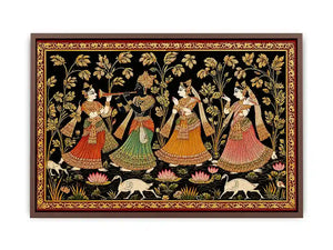 Krishna Raas Leela traditional Indian painting canvas wall art for living room decor USA luxury mythology artwork horizontal large wall