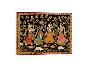 Krishna Raas Leela traditional Indian painting canvas wall art for living room decor USA luxury mythology artwork horizontal large wall