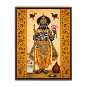 Traditional Hindu god wall art with lotus and golden details in spiritual decorative style for home temple and luxury interiors