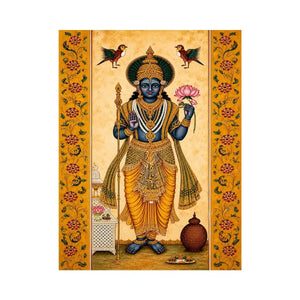 Traditional Hindu god wall art with lotus and golden details in spiritual decorative style for home temple and luxury interiors