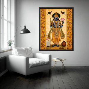 Traditional Hindu god wall art with lotus and golden details in spiritual decorative style for home temple and luxury interiors