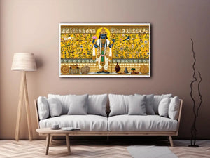 Traditional Hindu deity wall art with lotus and floral gold detailing for spiritual home temple and luxury interiors