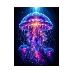 Glowing jellyfish canvas art for modern living room decor