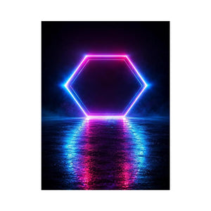 Futuristic neon hexagon canvas art for modern living room decor