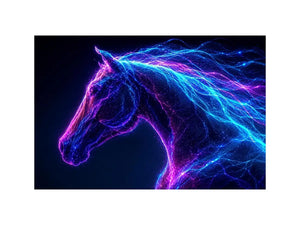 Neon unicorn portrait canvas art for modern living room decor