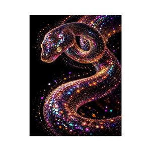 Iridescent surreal snake canvas art for modern luxury living room and office decor.