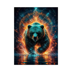 Surreal glowing bear canvas art for modern office and luxury living room wall decor.