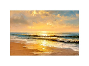 Sunlit ocean beach at sunrise canvas art for elegant living room decor