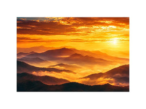 Golden mountain sunrise landscape canvas art for elegant living room decor