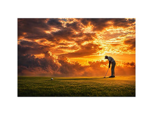 Golf sunset canvas art for office, mancave, or living room decor.