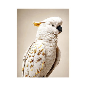 White cockatoo canvas print with gold accents for elegant room decor.