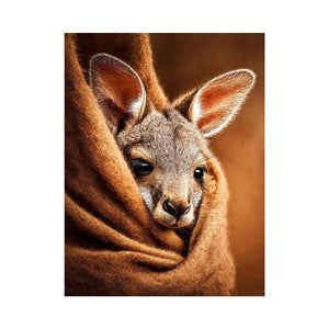 Baby kangaroo canvas art in warm earthy tones for cozy nursery decor.