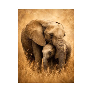 Warm elephant family canvas art in earthy tones for living room decor.