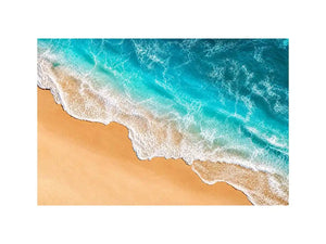 Aerial beach canvas print with aqua ocean waves for coastal living room decor.