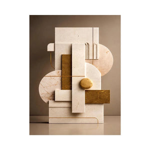 Neutral marble geometric wall art with gold accents for modern luxury living room decor.