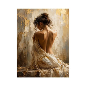 Elegant figurative woman canvas art in gold tones for luxury bedroom decor.