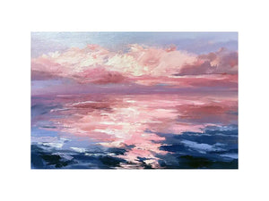 Abstract pink ocean sunset canvas art for serene bedroom and living room decor.