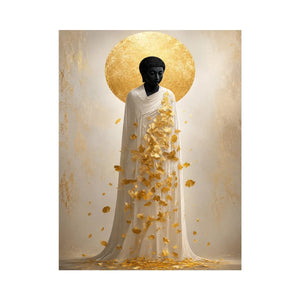Spiritual Buddha canvas art with gold leaves for serene luxury decor.