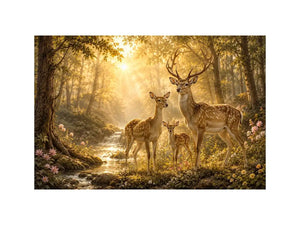 Deer family forest canvas art for warm nature inspired home decor.