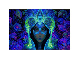 Mystical blue fantasy portrait canvas art for dramatic modern bedroom decor.