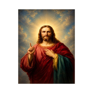 Classic Jesus portrait canvas art with sacred light for peaceful living room decor.