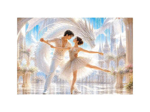 Fantasy ballet couple dancing with a white dragon in a luxury palace interior canvas art