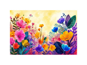 Colorful botanical flower canvas print for bright living room decor.