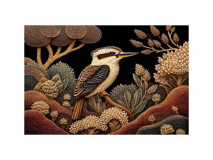 Kookaburra bird canvas print with native botanicals for refined home decor.