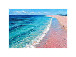 Turquoise beach shoreline canvas art for coastal living room decor.