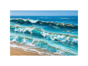 Horizontal ocean wave canvas art for coastal living room decor.