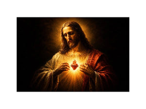 Dark sacred heart Jesus canvas art for traditional living room decor.