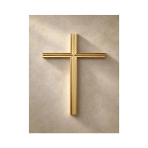 Gold cross wall art on neutral textured background for modern home decor.