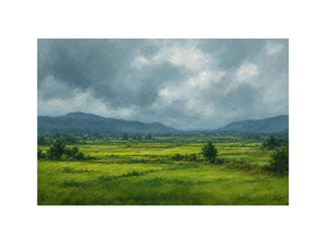 Green valley landscape canvas art for peaceful modern living room decor.