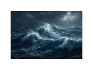 Dramatic stormy ocean canvas art for modern living room decor.