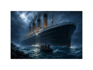 Dramatic ocean liner canvas art for moody office wall decor.