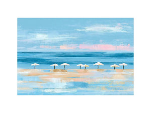 Minimal coastal beach umbrella canvas art for modern beach house or living room decor.