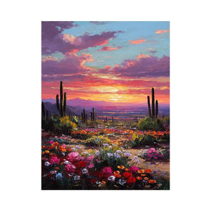 Vertical desert cactus sunset canvas art for colourful bedroom decor.