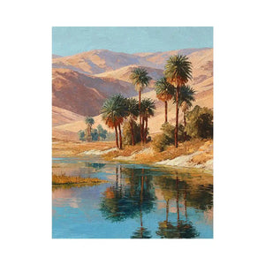 Oasis palm landscape canvas art for serene living room decor.