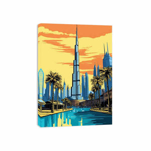 Golden Dubai Burj Khalifa canvas art for luxury office decor.