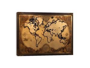 Antique world map canvas art for classic office and study decor.
