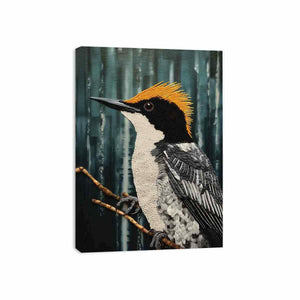 Golden crested cockatoo canvas art with moody forest style for modern living room decor.